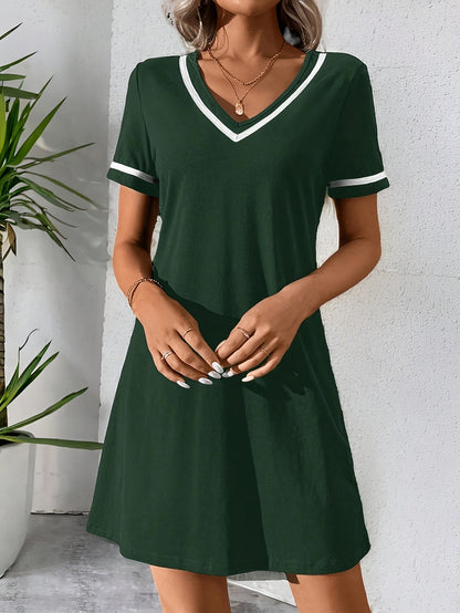 Kessoro women's V-neck color-block shift dress in navy, green and black