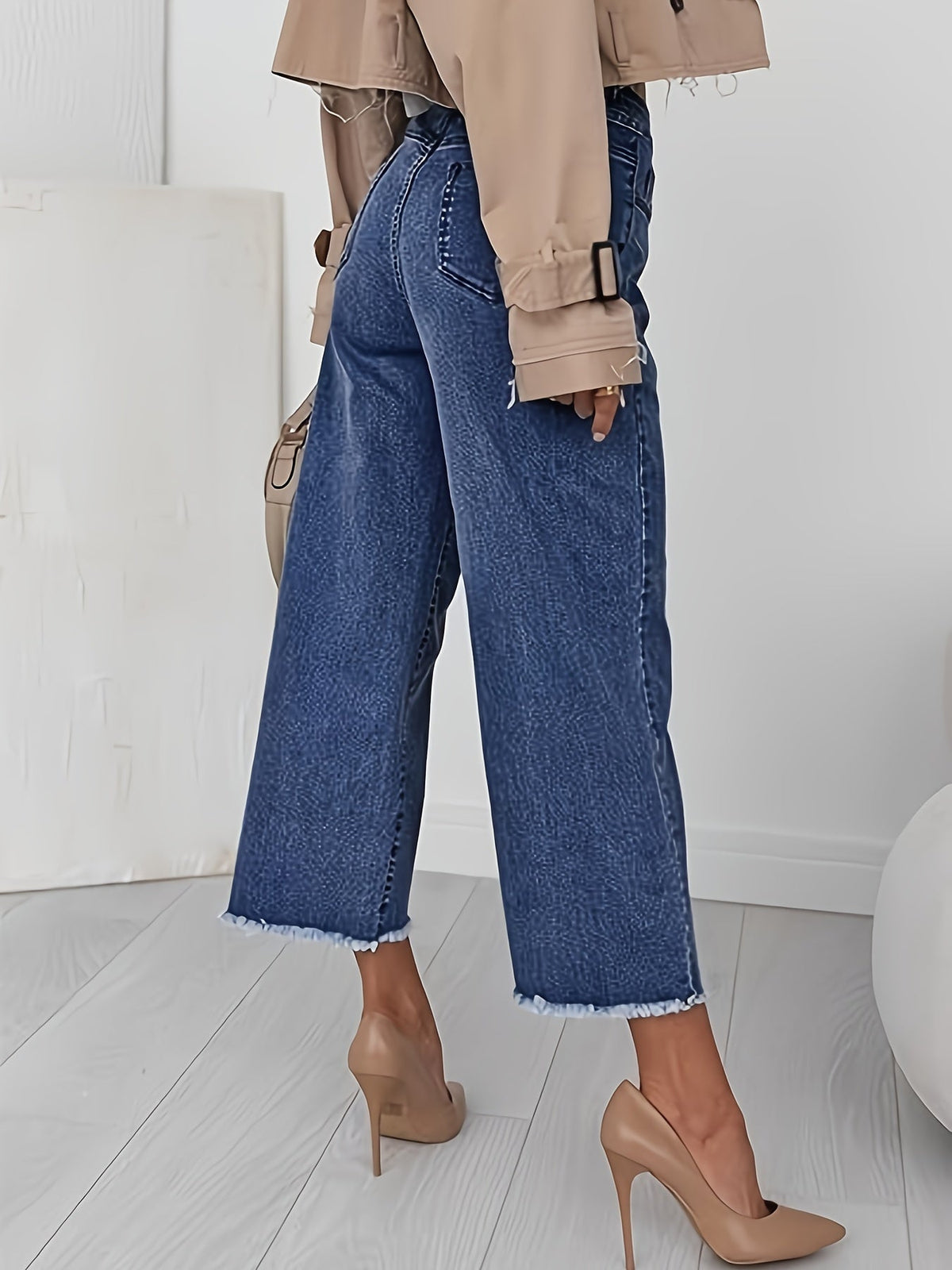 Kessoro women's high-waist cropped straight-leg jeans in royal blue and black - product view 4