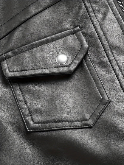 Kessoro men's hooded moto biker jacket in black, dark grey or coffee brown, view 19 of 30