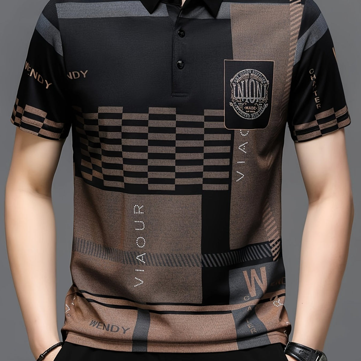 Men's colorblock short-sleeve polo shirt in black, navy blue and white — Kessoro, image 12 of 14
