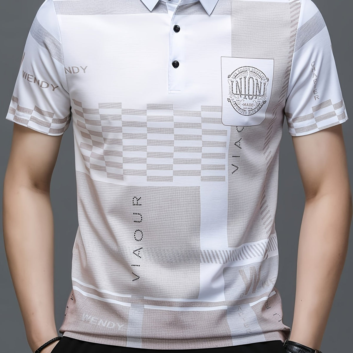 Men's colorblock short-sleeve polo shirt in black, navy blue and white — Kessoro, image 14 of 14