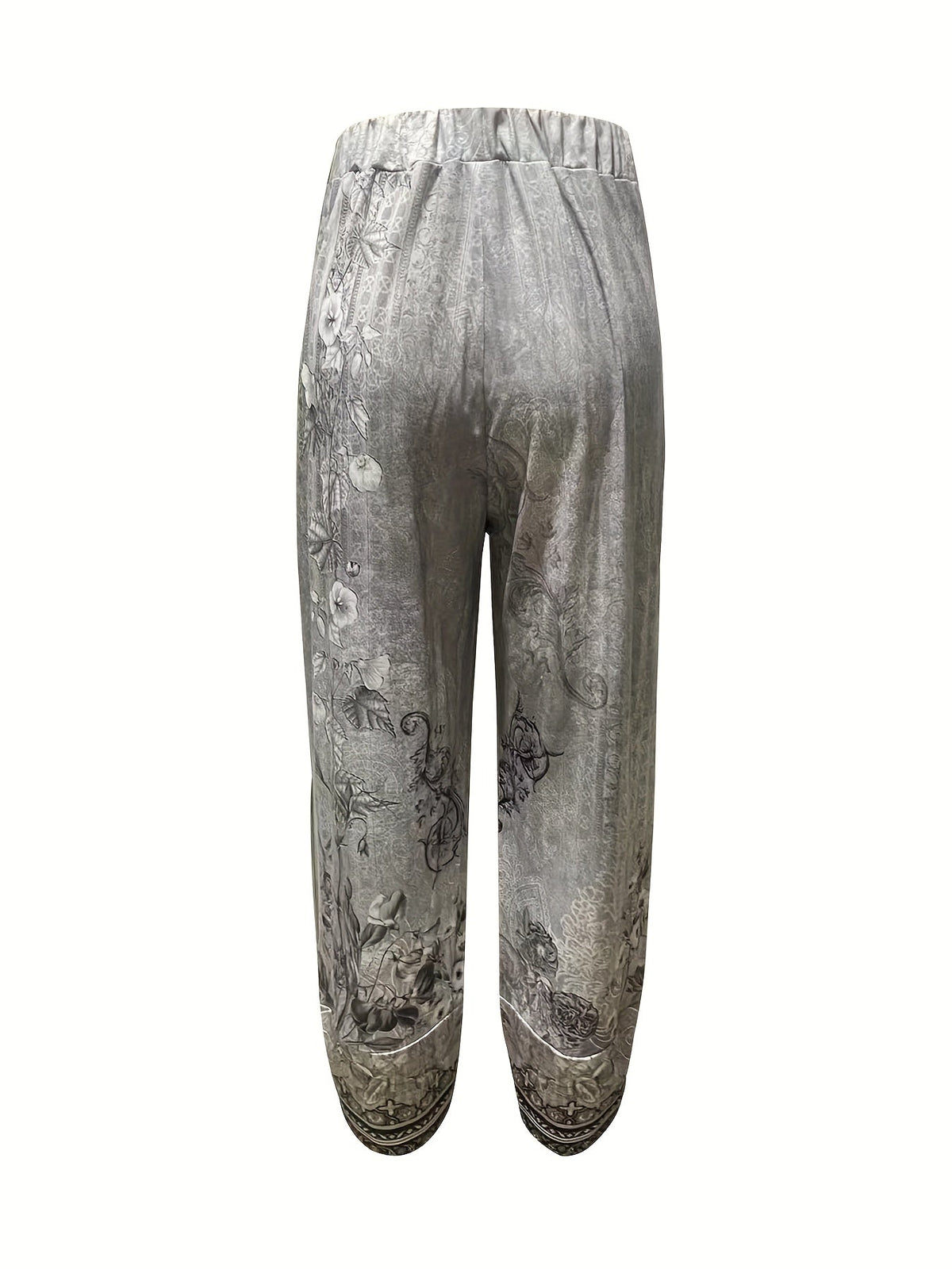 Kessoro women's botanical print elastic-waist cropped trousers in vintage plant and retro colours