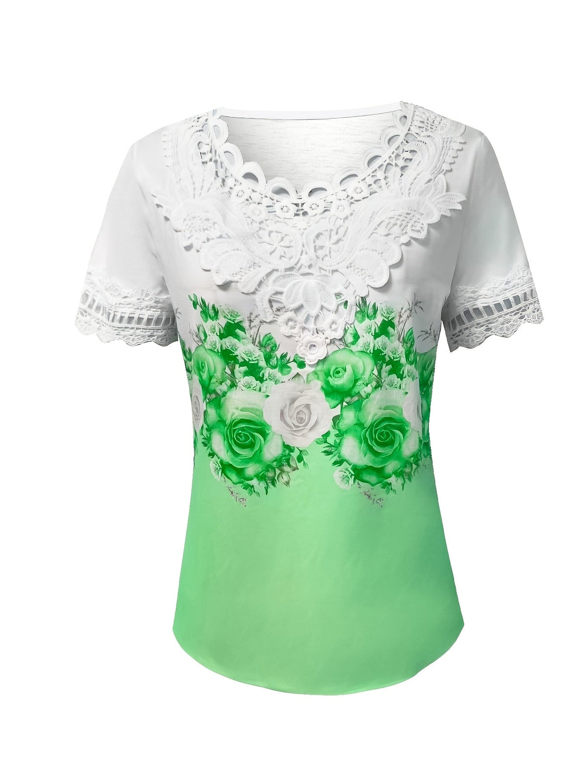 Kessoro women's lace-trimmed floral print top in light green, purple, tan and pink – view 7