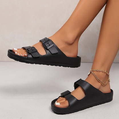 Kessoro unisex double-buckle cushioned comfort sandals in white and black