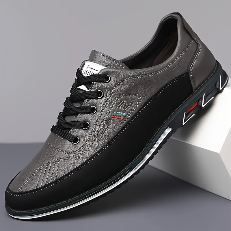 Men's refined cushioned lace-up dress shoes in orange, black and grey, view 4