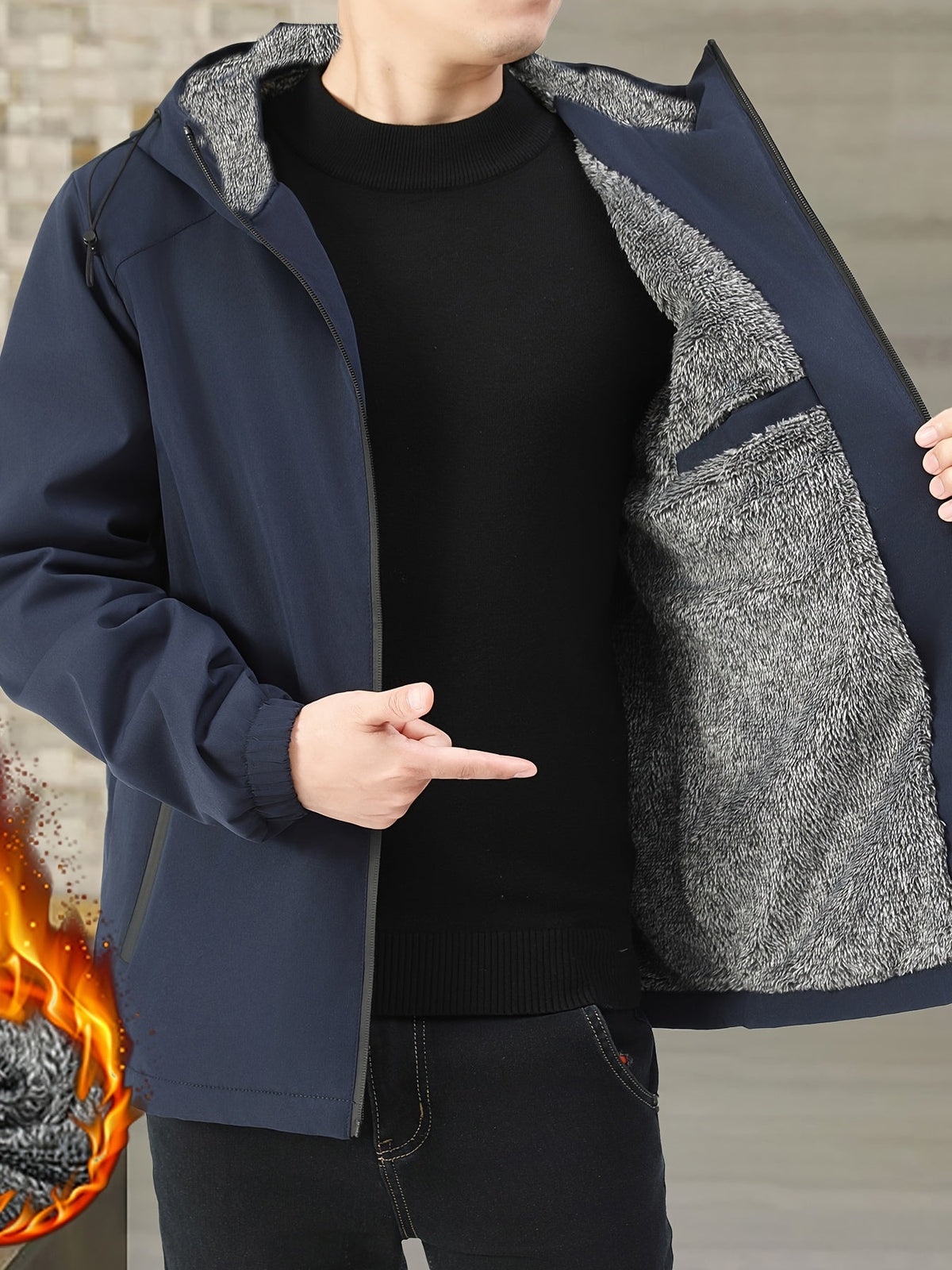 Kessoro men's fleece-lined full-zip hooded jacket in black and navy
