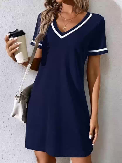 Kessoro women's V-neck color-block shift dress in navy, green and black