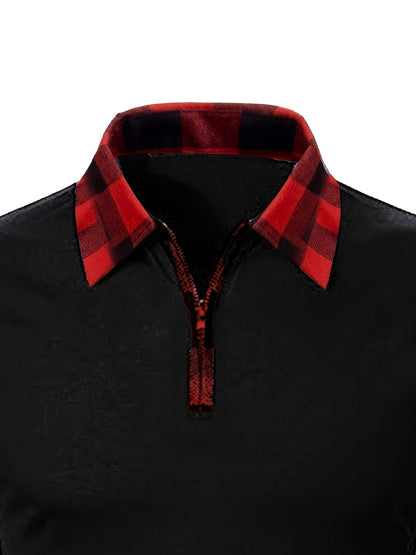 Kessoro men's half-zip contrast check collared shirt in mixed neutral and check colourways