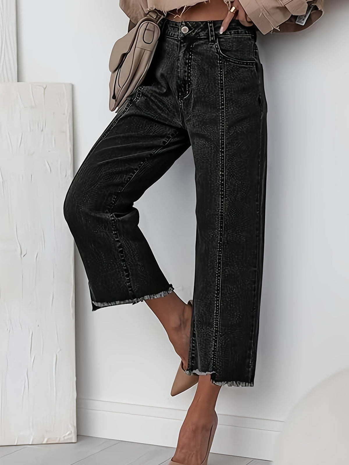 Kessoro women's high-waist cropped straight-leg jeans in royal blue and black - product view 8