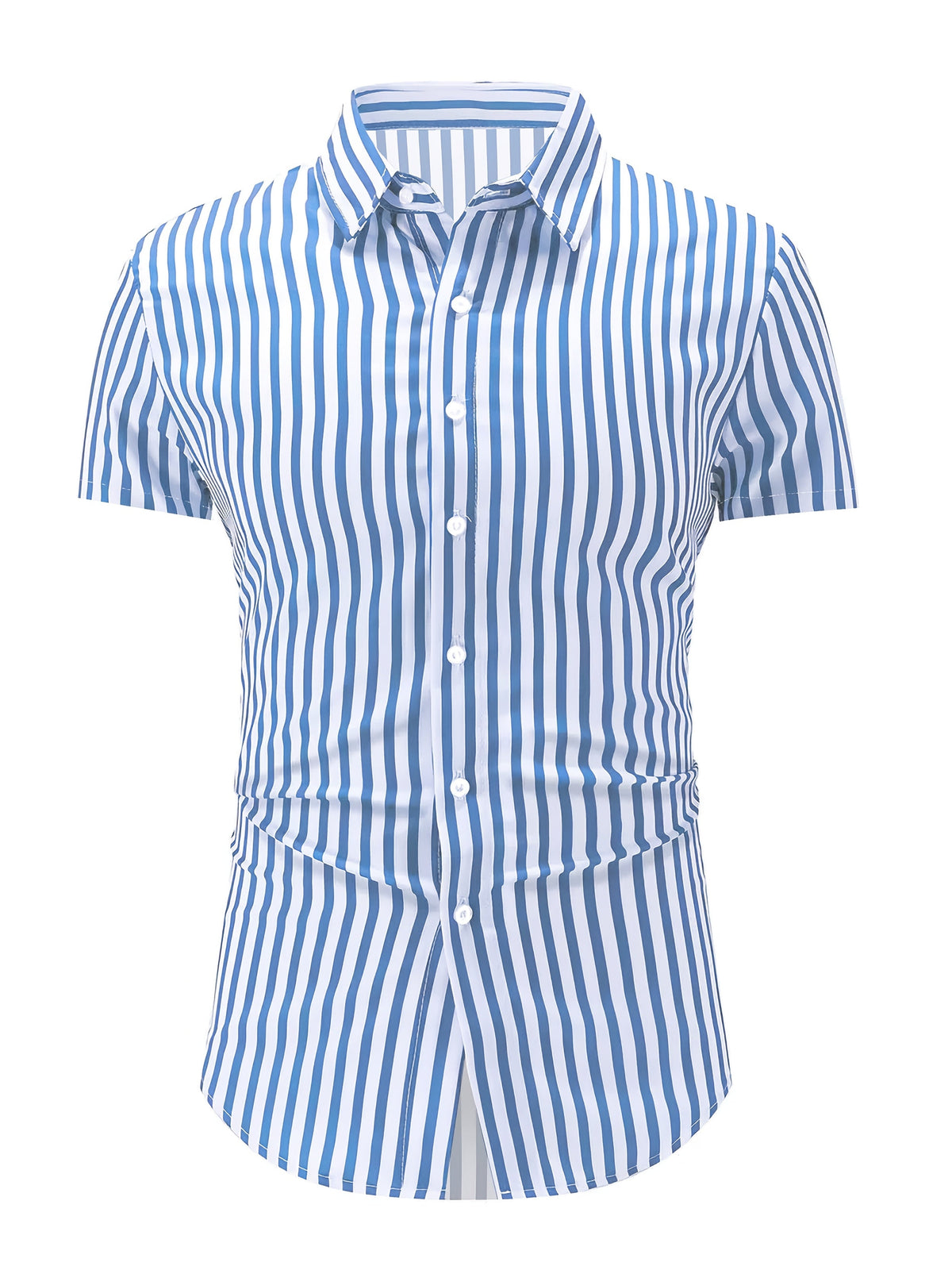 Kessoro men's striped short sleeve button-up shirt in pink, yellow-green and blue – view 6