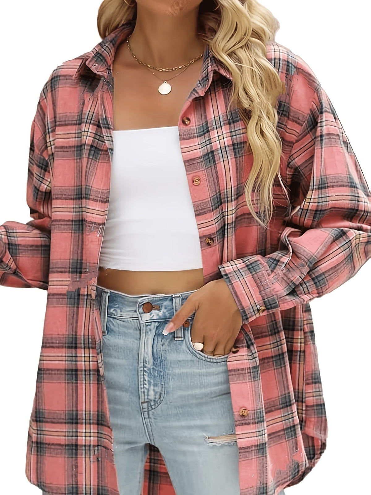 Kessoro women's relaxed plaid button-up shirt in classic check colourways
