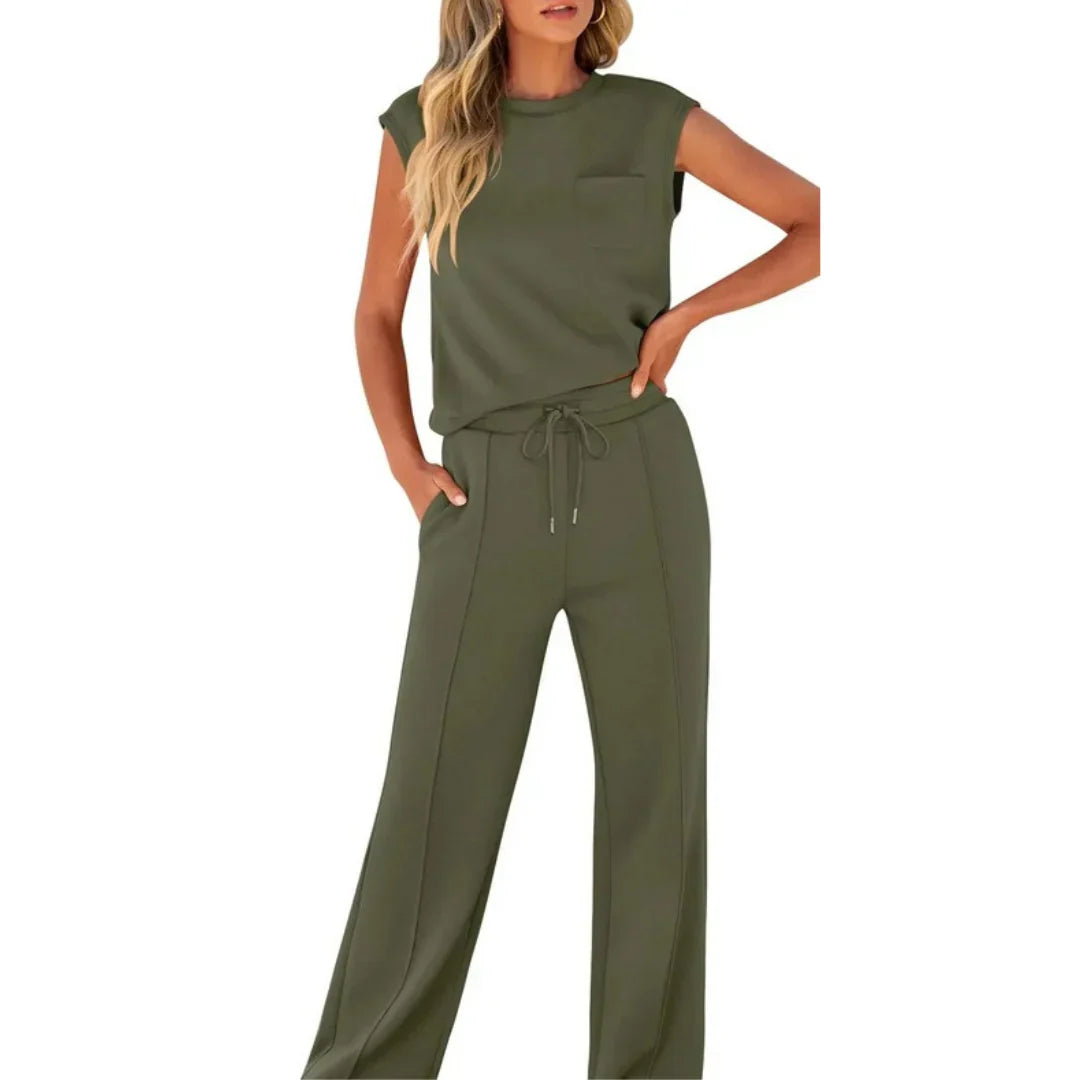 Women's soft summer lounge set in black, brown, rose red, ocean blue, pink and neutrals