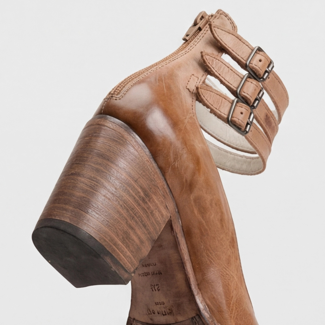 Women's light brown retro ankle-strap heels