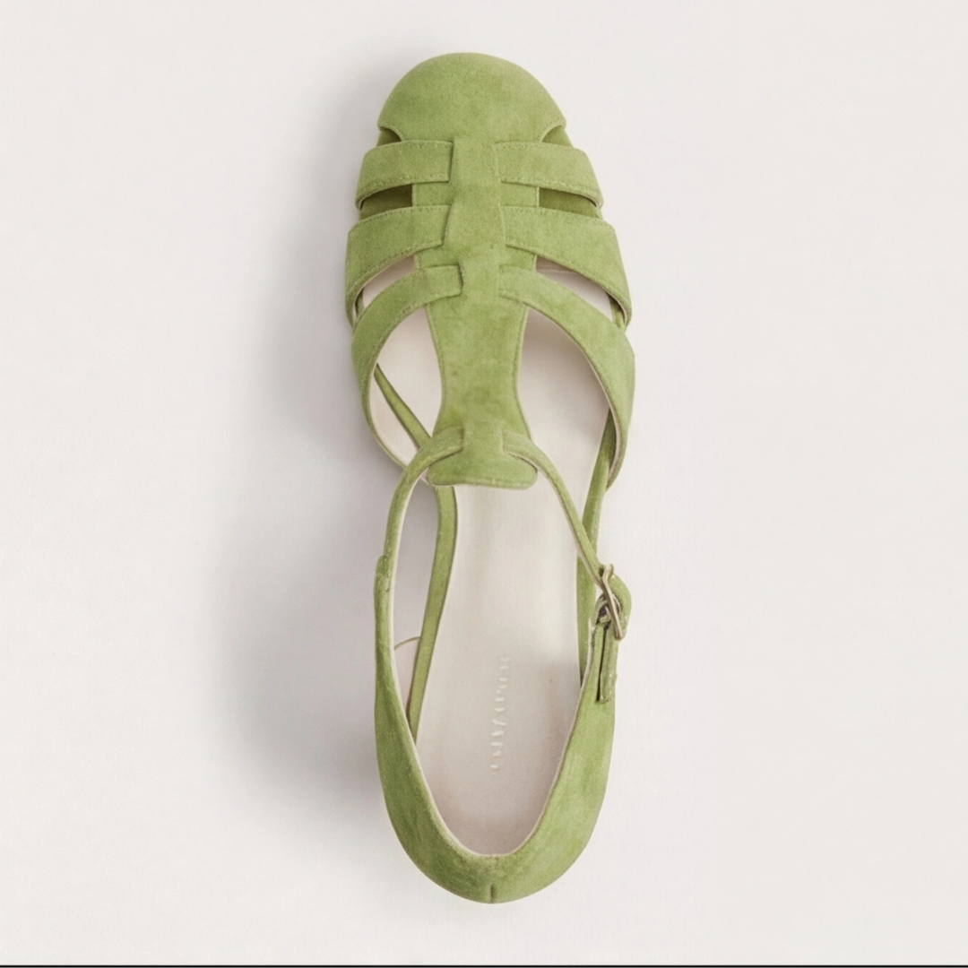 Women's green closed-toe strap heels