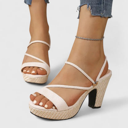 Women's lace chunky block heels in black and white