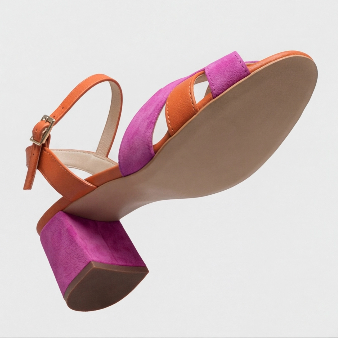 Women's pink colorblock chunky cushioned heels