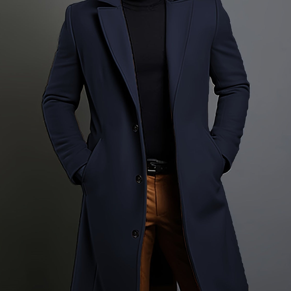 Kessoro men's tailored longline overcoat in brown or navy, view 8 of 13