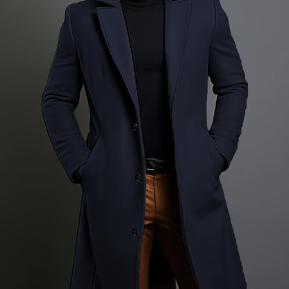 Kessoro men's tailored longline overcoat in brown or navy, view 8 of 13