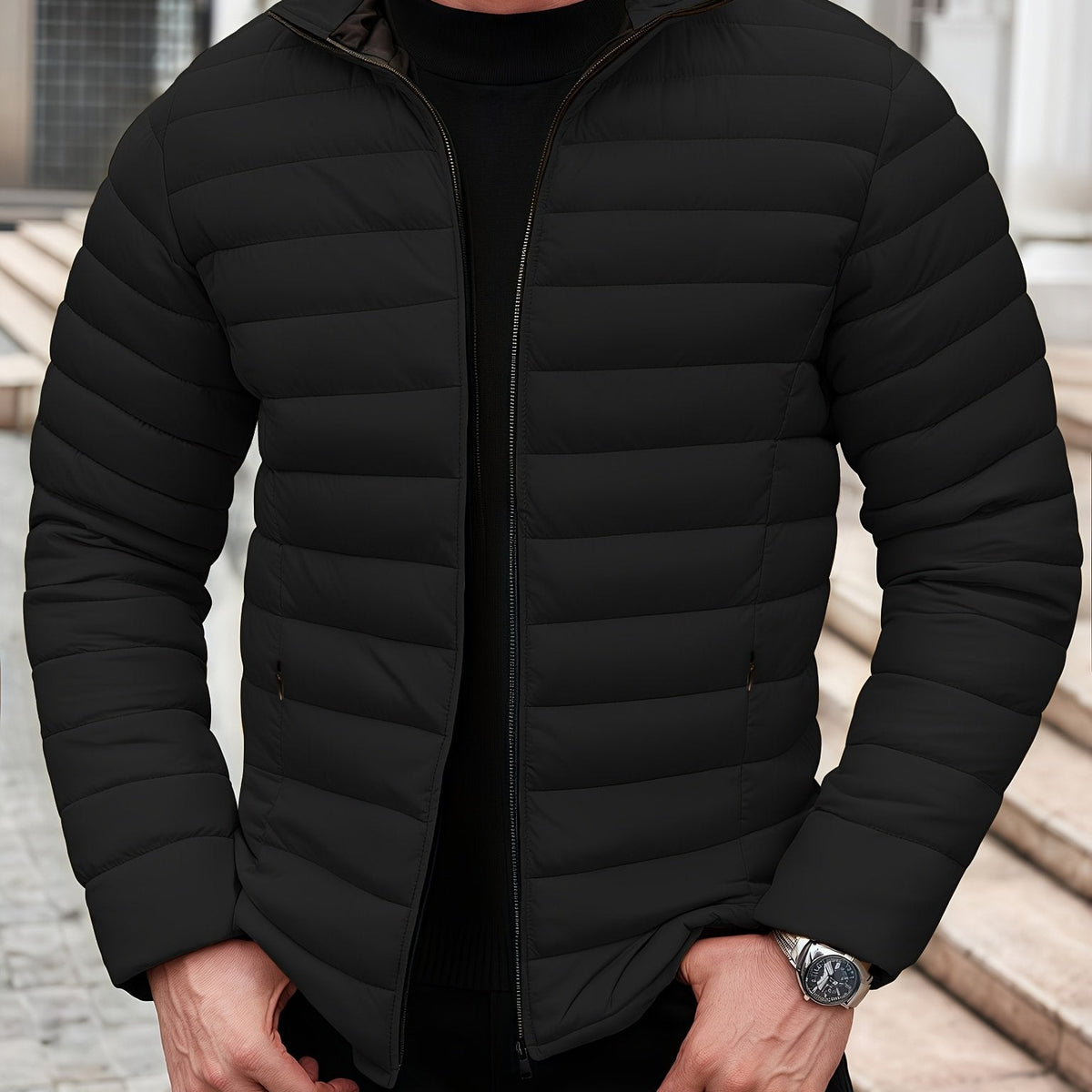 Kessoro men's lightweight windproof quilted jacket in yellow, black and green - product view 10