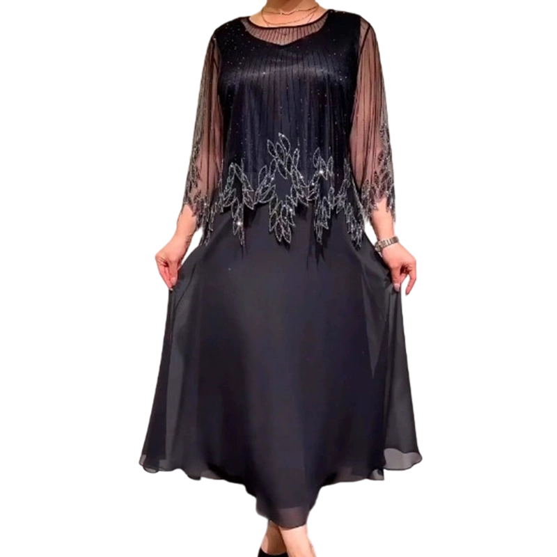 Kessoro women's casual flowing midi dress in black and blue