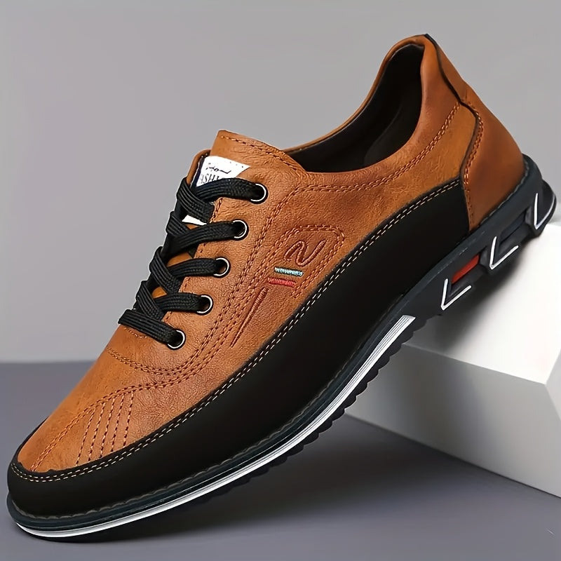 Men's refined cushioned lace-up dress shoes in orange, black and grey, view 2