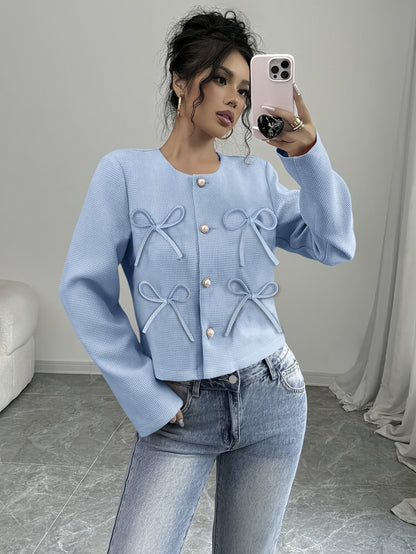 Kessoro women's bow-detail cropped tailored jacket in sky blue – image 5 of 8