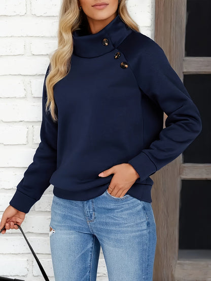 Kessoro women's navy stand collar button-accent sweatshirt - view 2 of 4