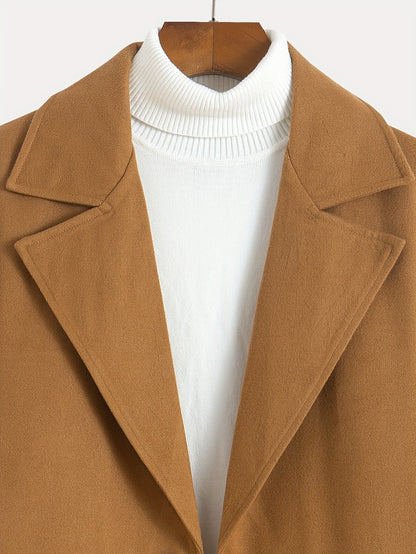Kessoro men's tailored longline overcoat in brown or navy, view 4 of 13