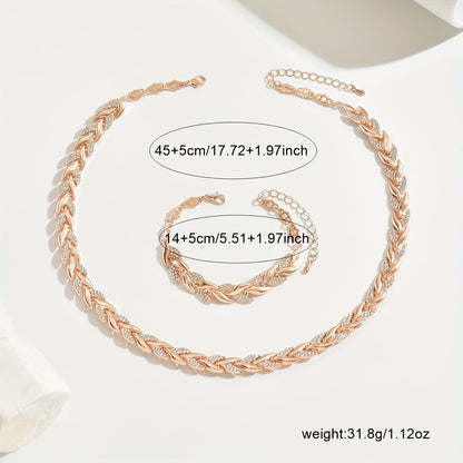Kessoro women's rose gold and silver necklace and bracelet jewelry set