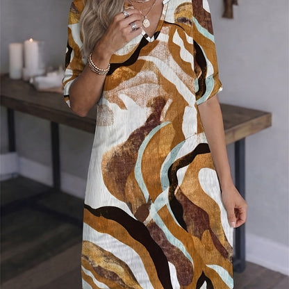 Women's artful print V-neck shift dress in a bright summer colourway