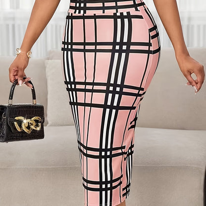 Kessoro women's plaid high-waist pencil skirt in white, burgundy and pink - product view 12