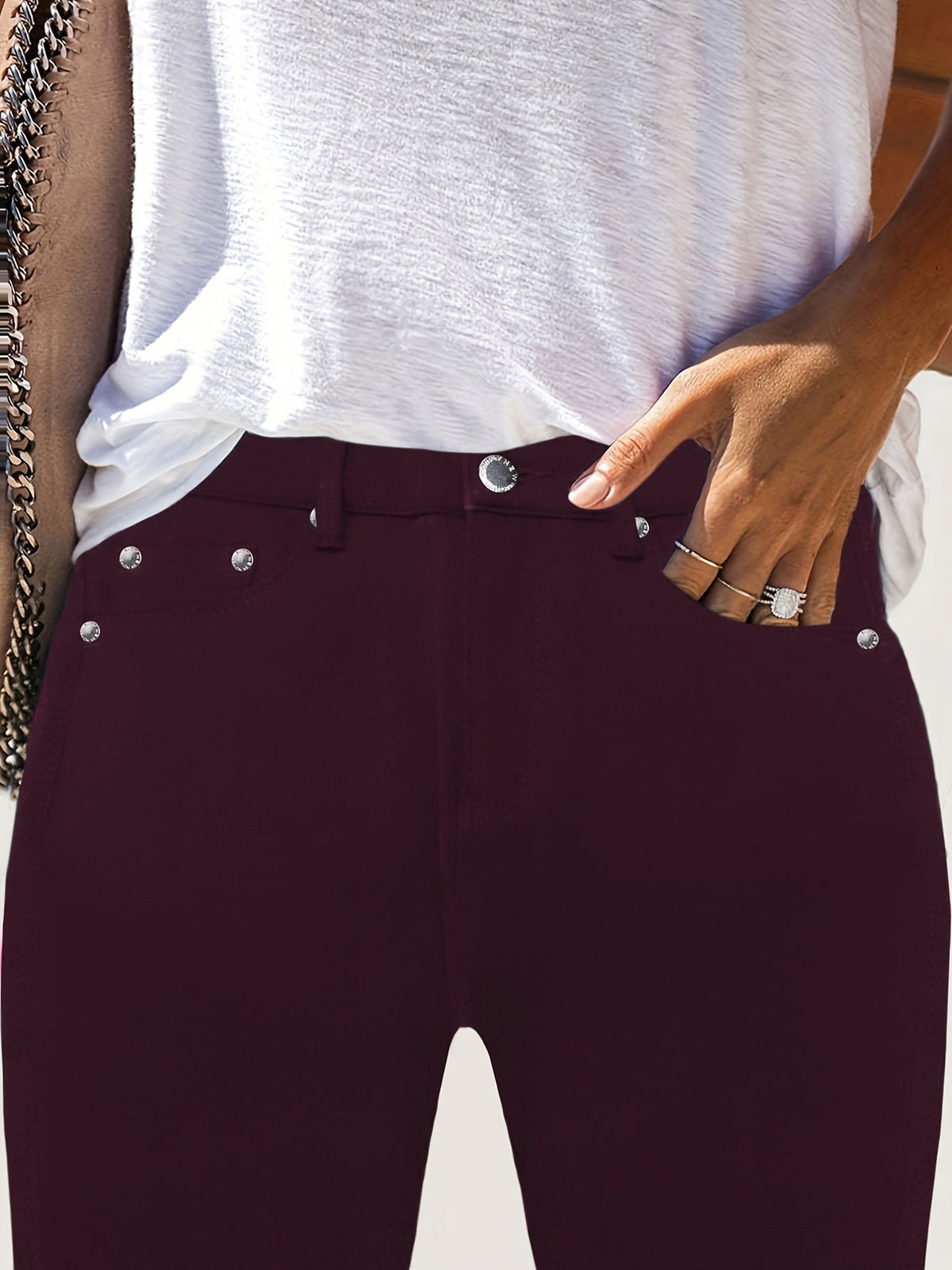 Kessoro women's high-waisted stretch skinny jeans shown in a range of denim and solid colourways