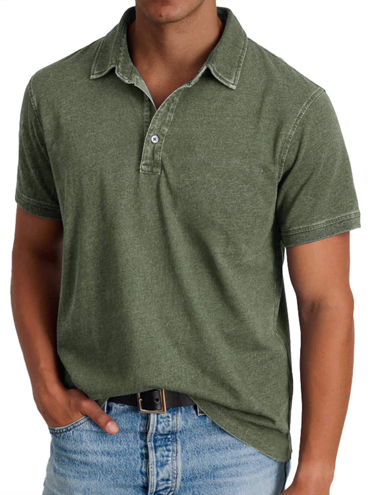 Men's heritage collar short sleeve polo shirt in a ten-colour range, shown for menswear styling
