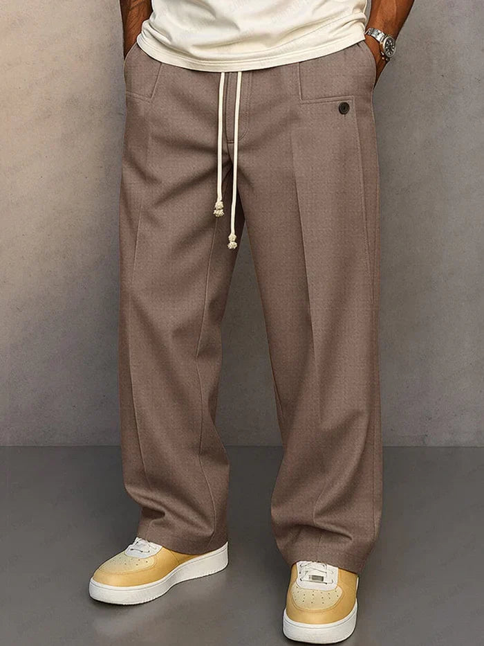 Kessoro men's relaxed drawstring waist casual trousers in khaki, gray, black, blue, light brown and light gray