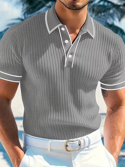 Kessoro men's color-blocked short sleeve polo shirt in navy blue, red, white, gray and blue