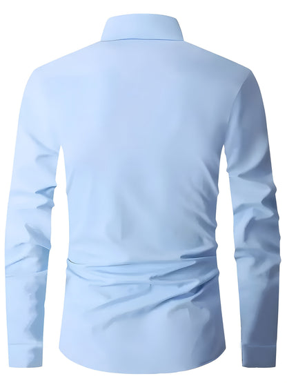 Kessoro men's tailored long-sleeve button-up dress shirt in black, white and light blue – view 4