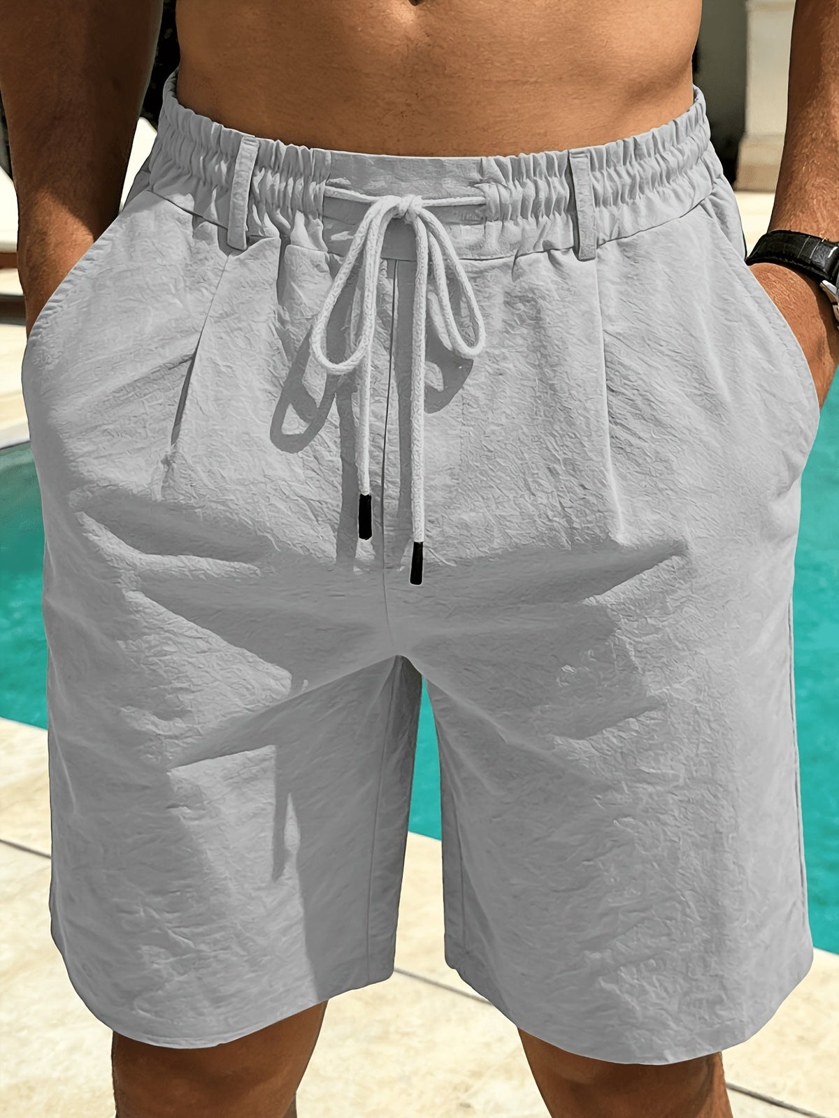 Kessoro men's relaxed-fit drawstring casual shorts in beige, royal blue, white, black and green