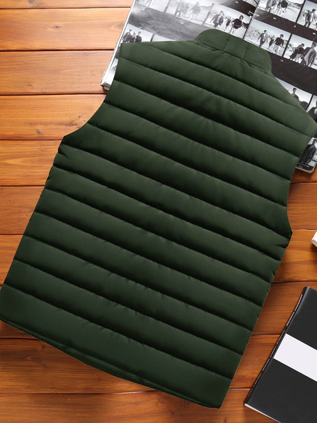 Kessoro Men's Quilted Stand-Collar Puffer Vest in military green and royal blue - men's apparel, view 2 of 19
