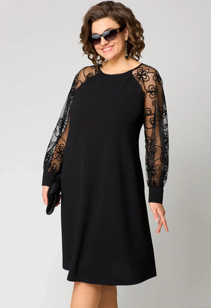 Women's floral lace sleeve midi dress in black
