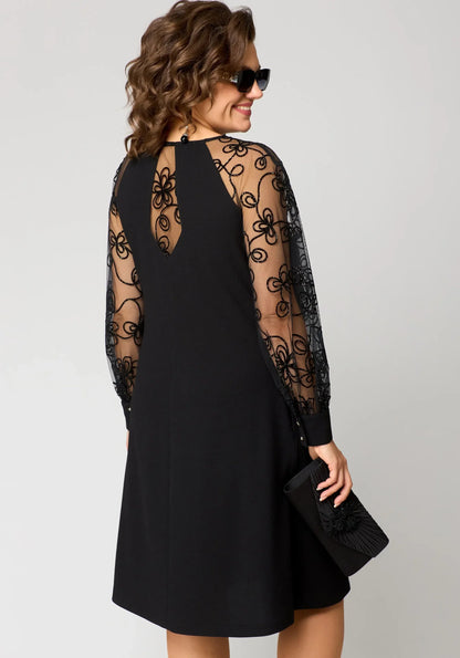 Women's floral lace sleeve midi dress in black