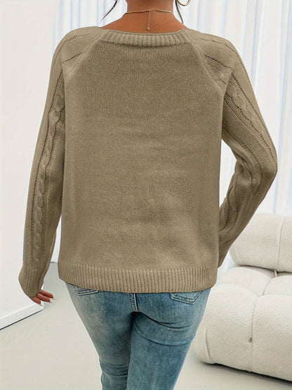 Kessoro women's cable-knit button lantern-sleeve sweater in white, khaki, black and grey – view 5
