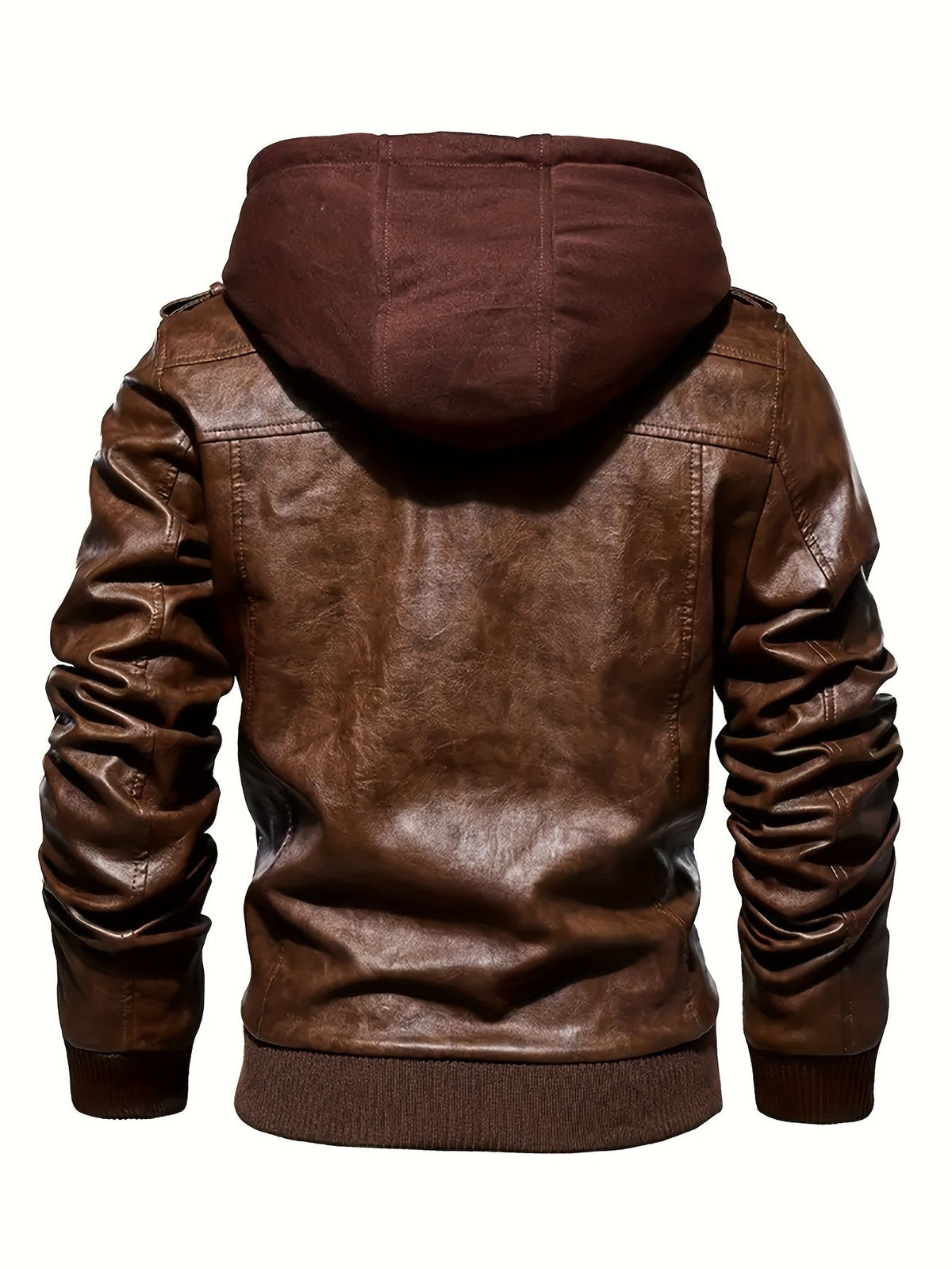 Kessoro men's hooded moto biker jacket in black, dark grey or coffee brown, view 24 of 30