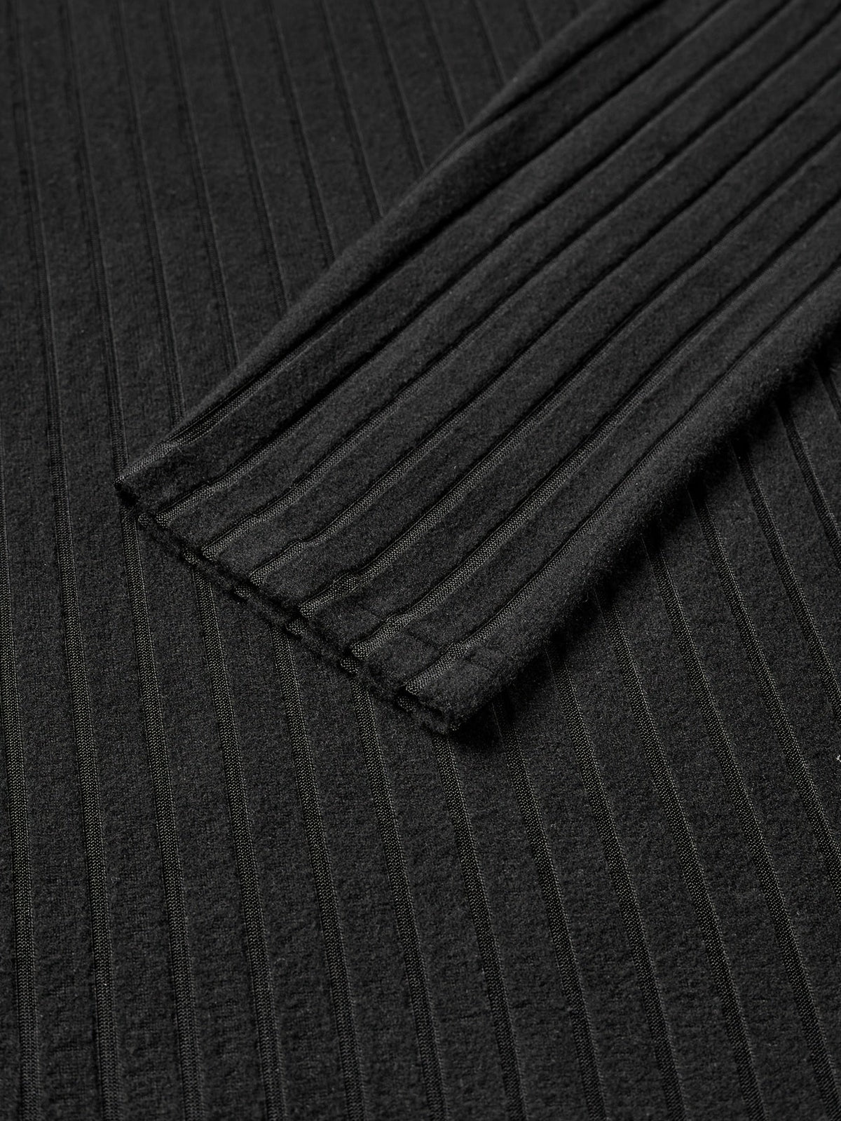 Men's ribbed V-neck long sleeve top in black, back view