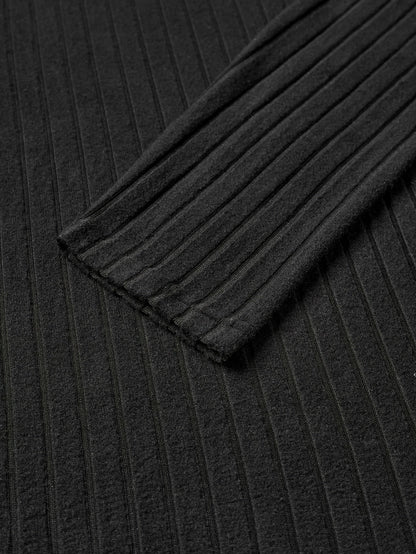 Men's ribbed V-neck long sleeve top in black, back view