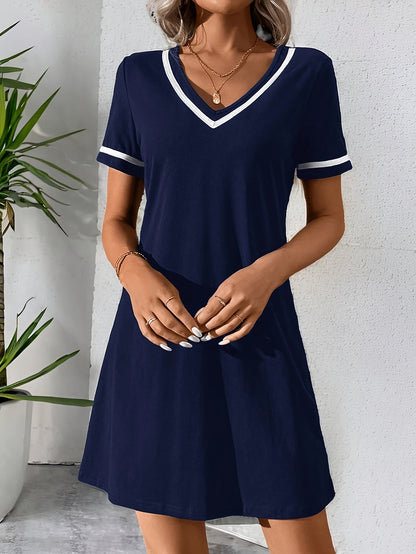 Kessoro women's V-neck color-block shift dress in navy, green and black