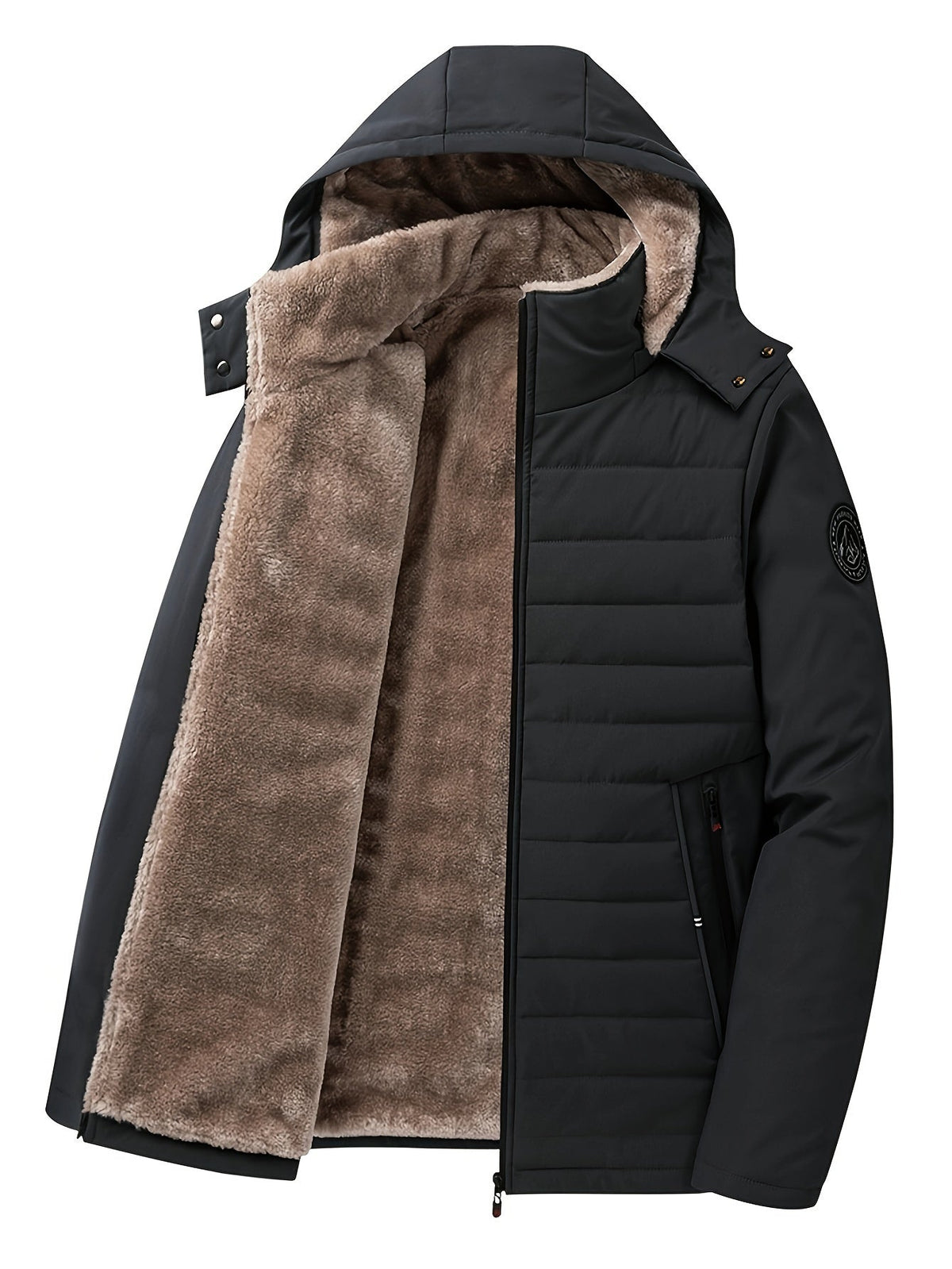 Kessoro men's hooded insulated quilted coat in black and grey - product view 2