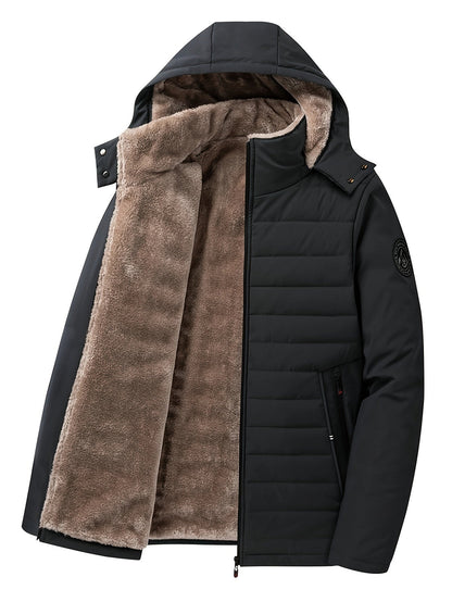 Kessoro men's hooded insulated quilted coat in black and grey - product view 2