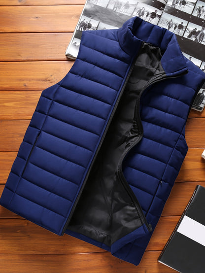 Kessoro Men's Quilted Stand-Collar Puffer Vest in military green and royal blue - men's apparel, view 13 of 19