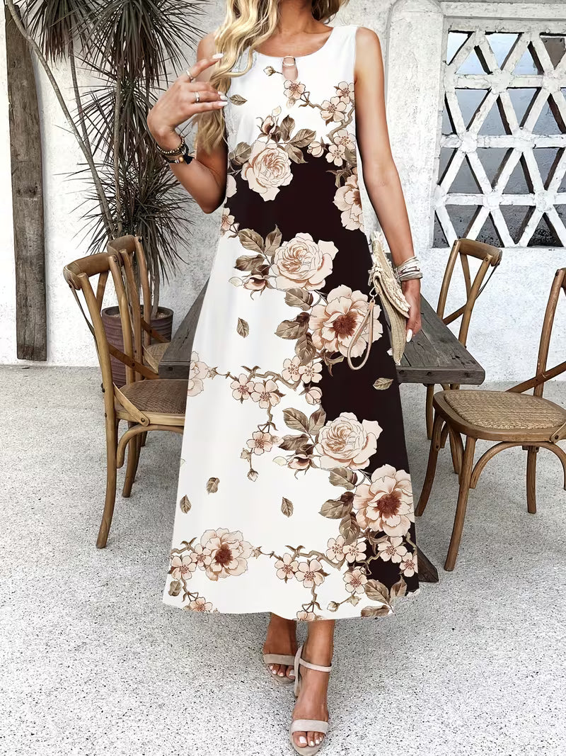 Kessoro women's floral print casual dress with pockets in black and white