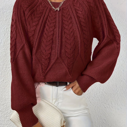 Kessoro women's cable-knit round-neck sweater in neutral and jewel-tone colourways, women's knitwear — view 14 of 23
